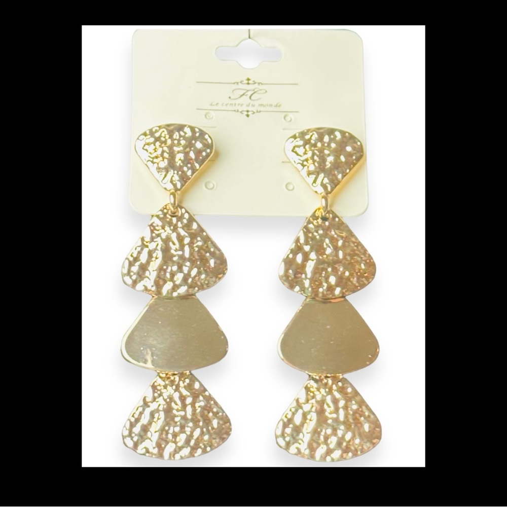 Earrings-GREAT GIFT Hammered Triangle Tier Metal Post 2.75” length